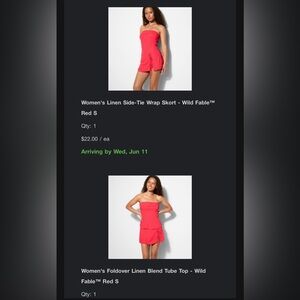 Wild Fable Vibrant Red Linen Skort and Tube Top Set